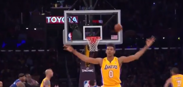 Lakers guard assumes shot is going in, celebrates; shot does not go in