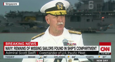 Commander of the U.S. Pacific Fleet, Admiral Scott Swift, offers an update on missing sailors. 