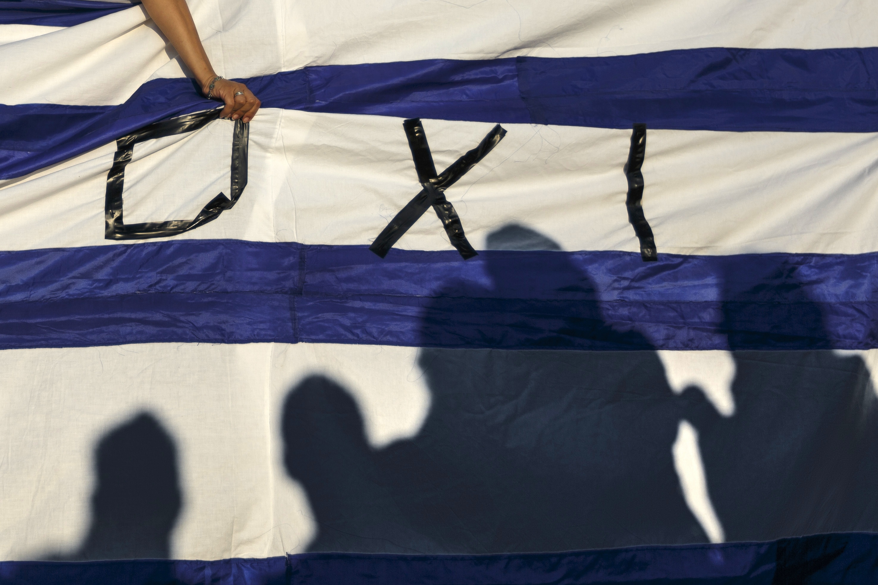 Greek flag with &quot;no&quot; written on it