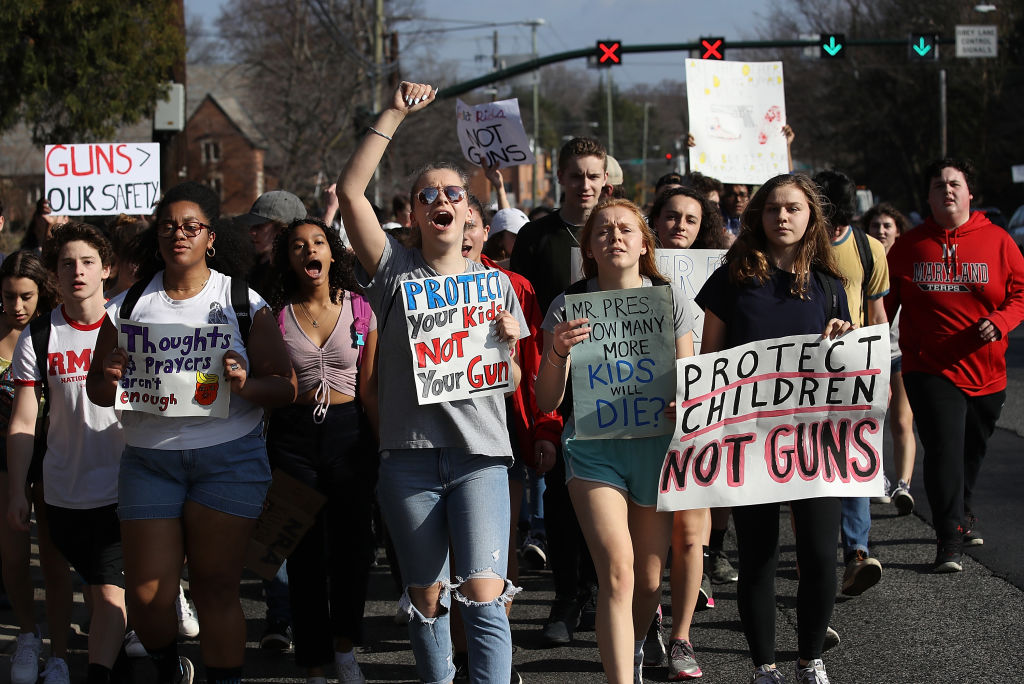 Students march after the Parkland shooting