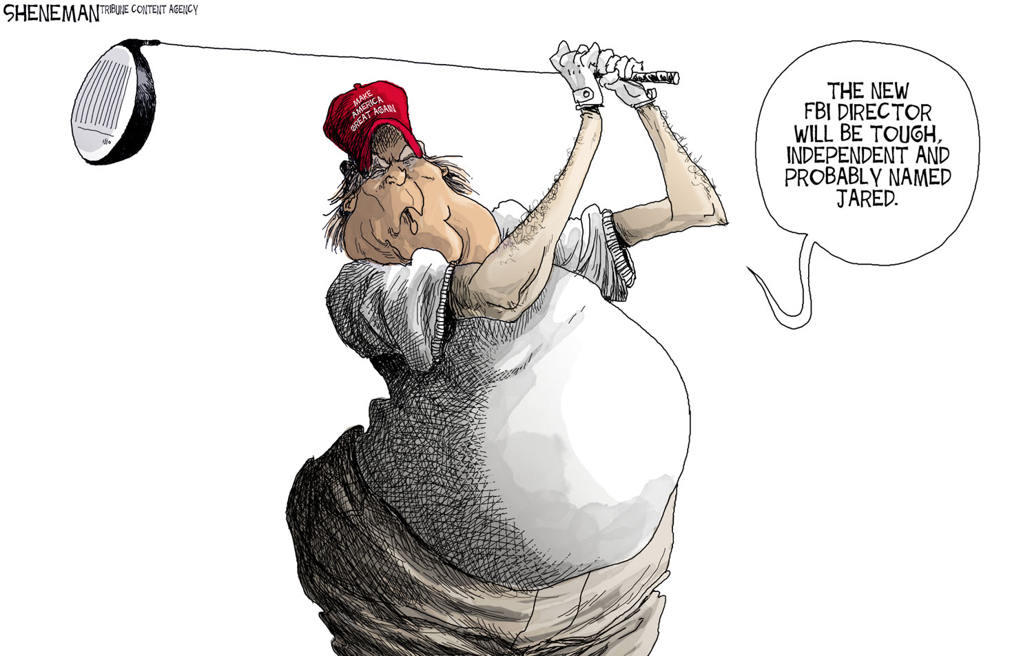 Political Cartoon U.S. President Trump FBI director Comey Jared Kushner