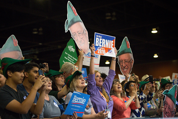 Bernie Sanders supporters at a rally.