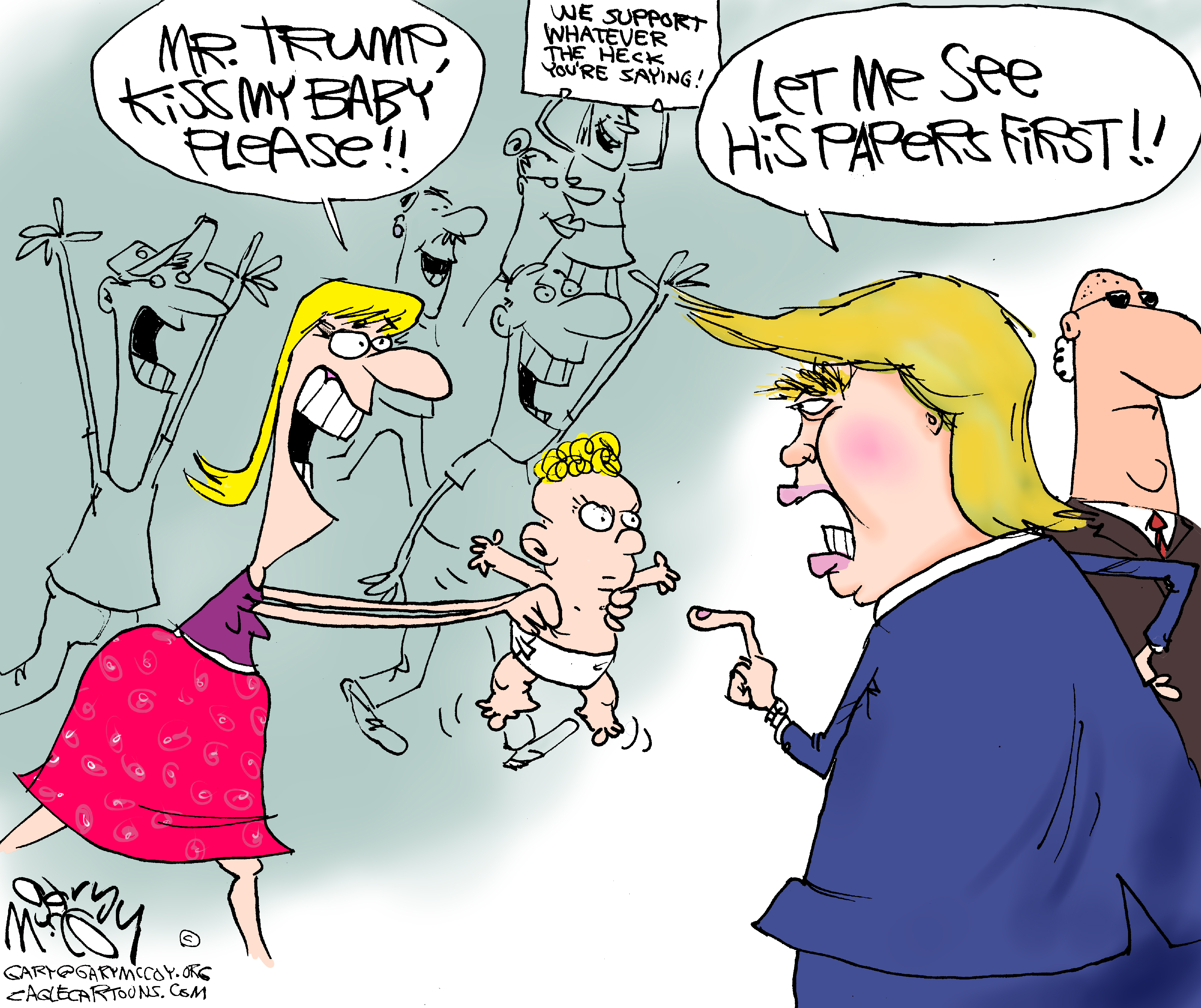 Political cartoon . Donald Trump Immigration