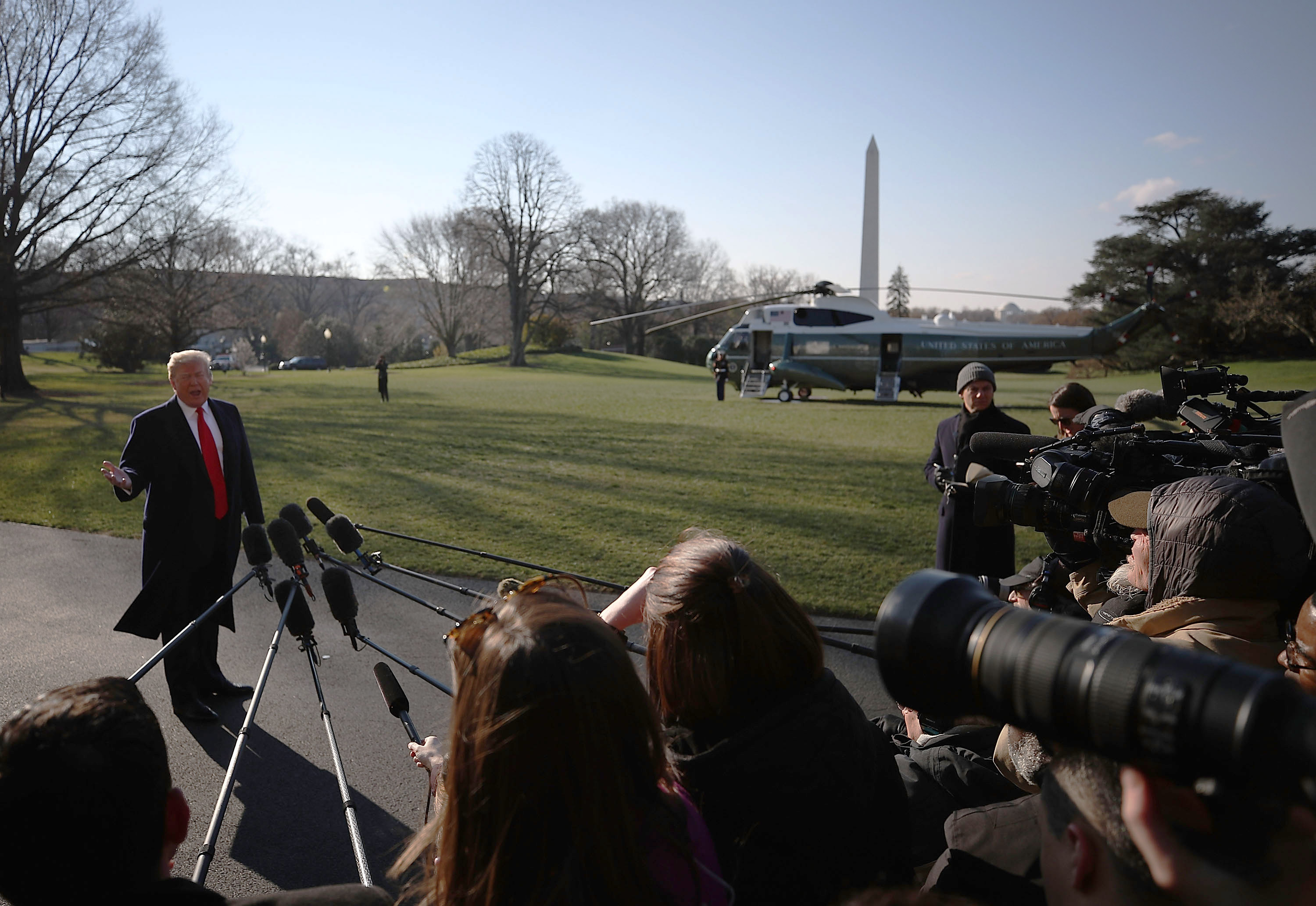 President Donald Trump faces the press. 