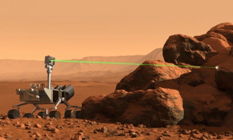 An artist&#039;s conception of Curiosity rover&#039;s ChemCam laser, which allows scientists here on Earth to examine what Mars is made of.