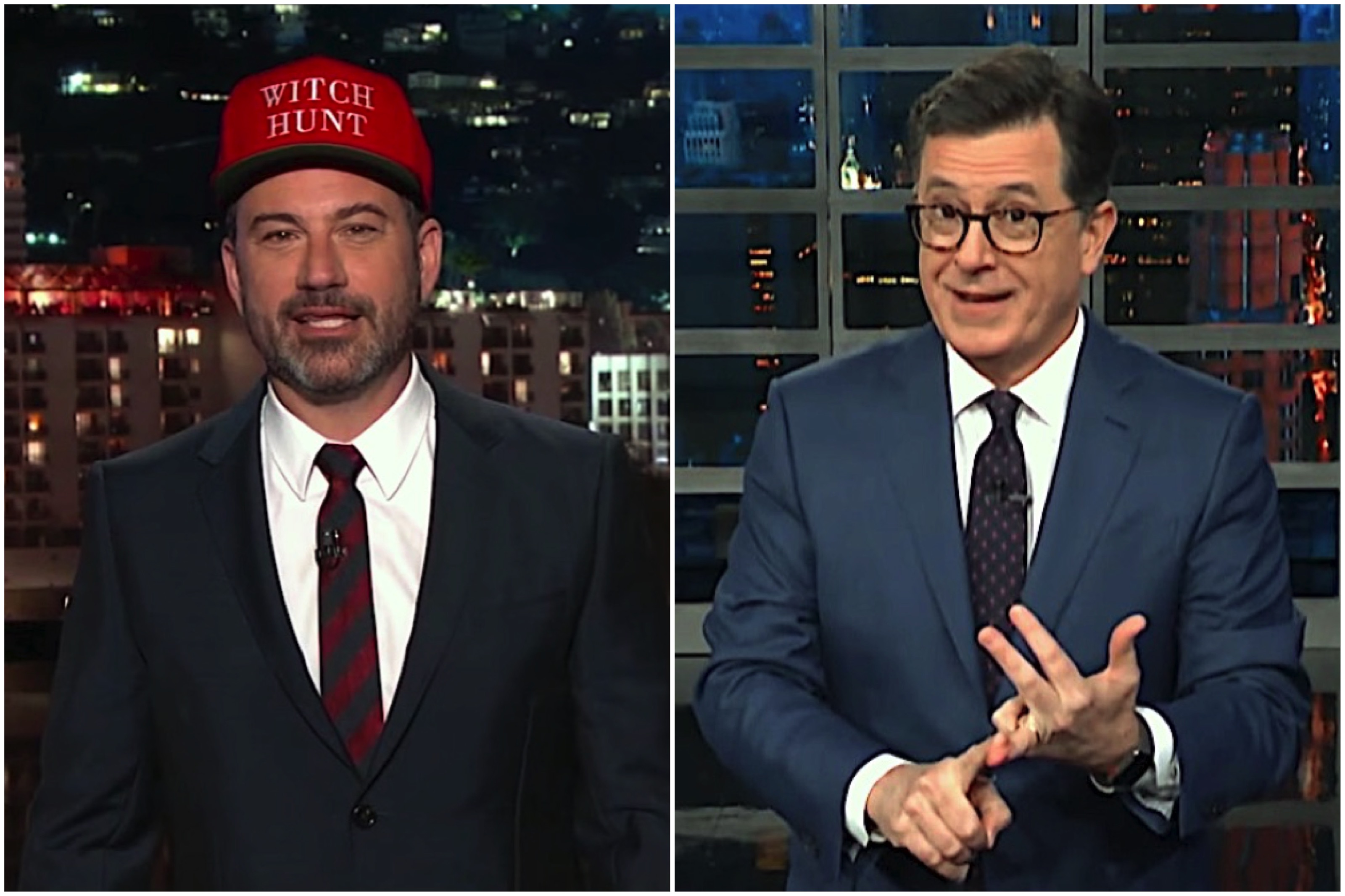 Stephen Colbert and Jimmy Kimmel mock &quot;Witch Hunt&quot;