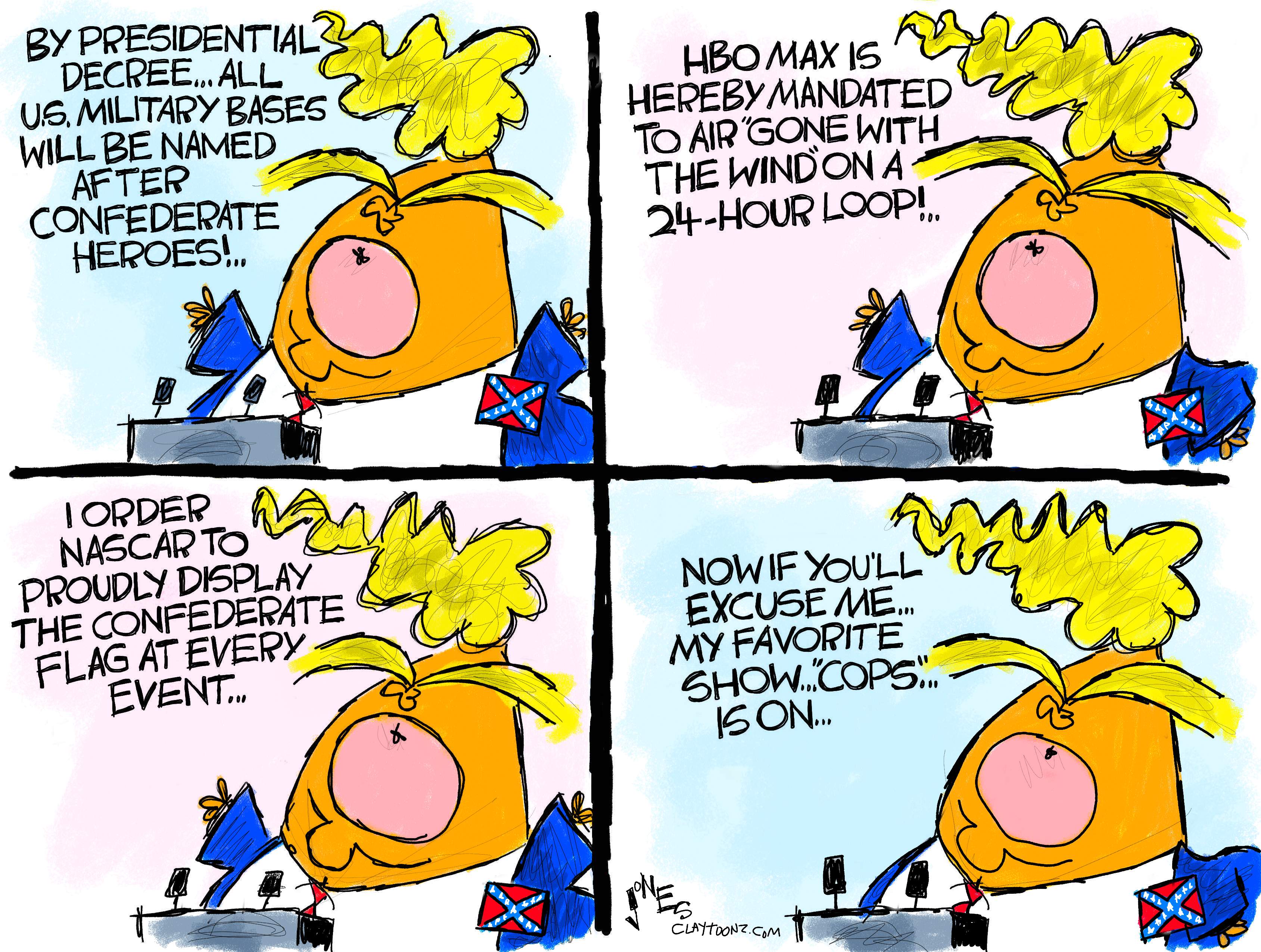 Political Cartoon U.S. Trump confederate south decrees