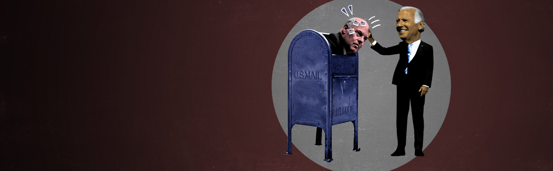 Joe Biden stuffing Louis DeJoy in a mailbox.