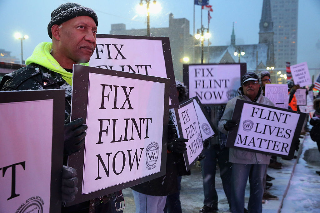 Demonstrators in Flint, Michigan.