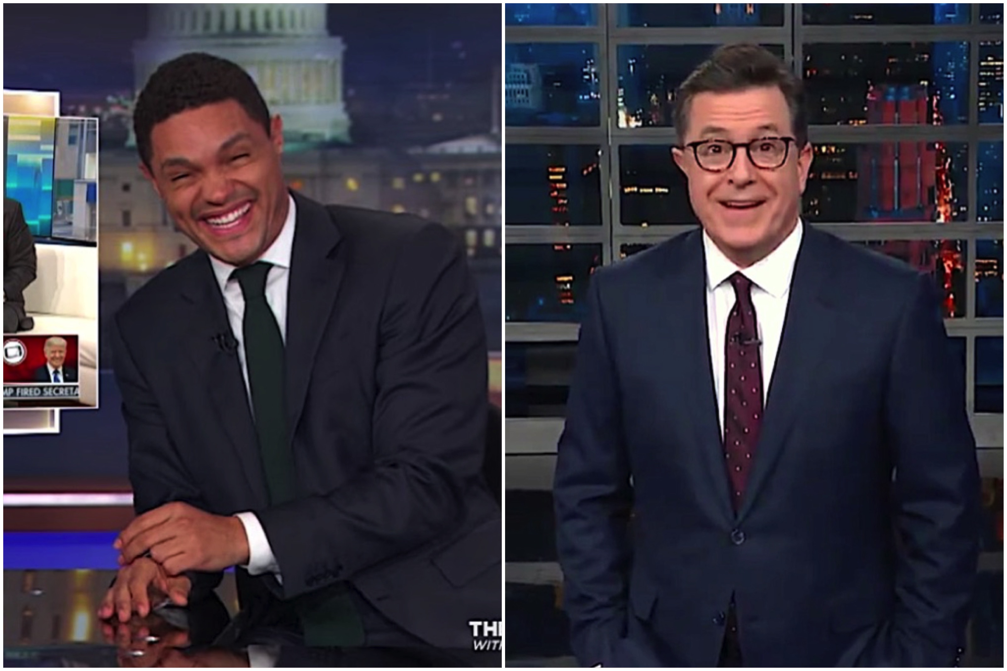 Stephen Colbert and Trevor Noah laugh at Trump on Fox and Friends