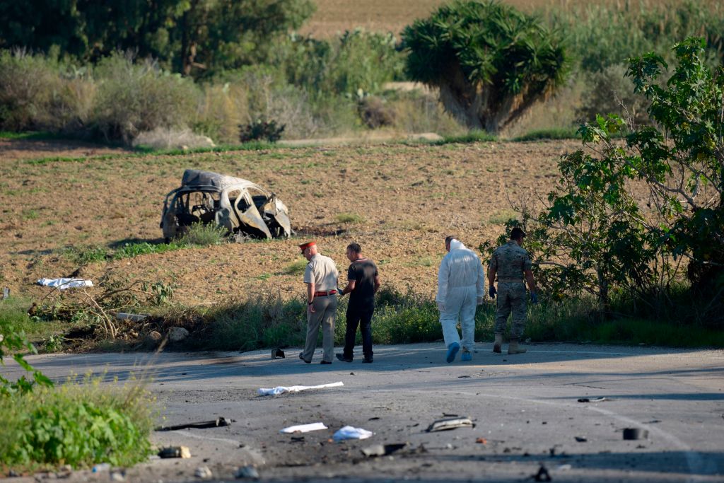 Wreckage from a car bomb that killed journalist Daphne Caruana Galizia.
