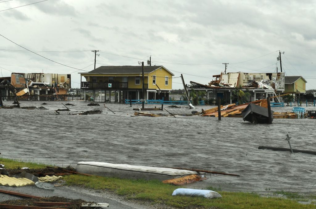 Flooded houses after Hurricane Harvey hit Rockport, Texas on August 26, 2017