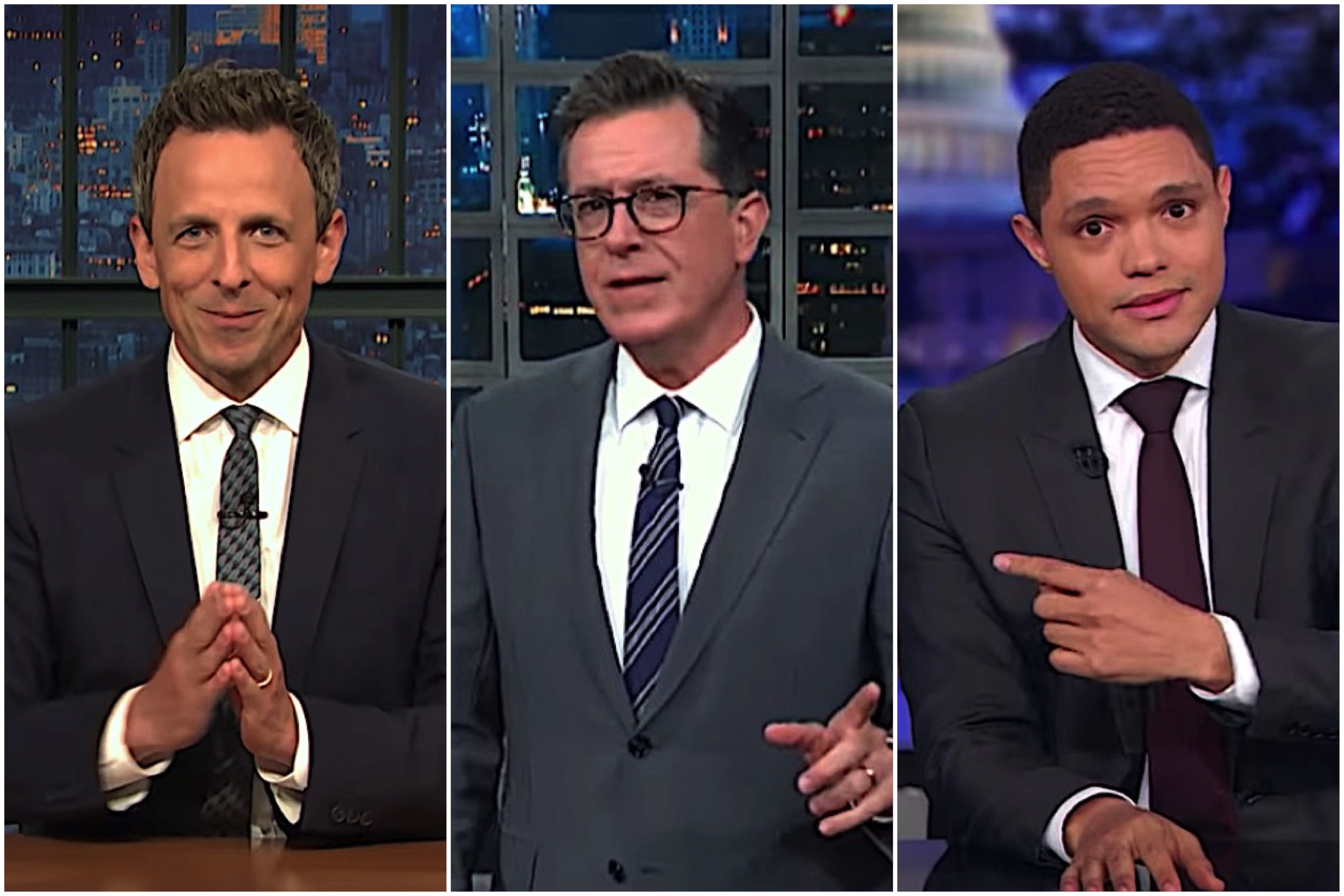Seth Meyers, Stephen Colbert, and Tervor Noah on Trump and Iran