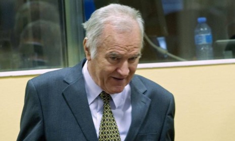 Former Bosnian Serb military commander Gen. Ratko Mladic at the start of his trial in The Hague on May 16