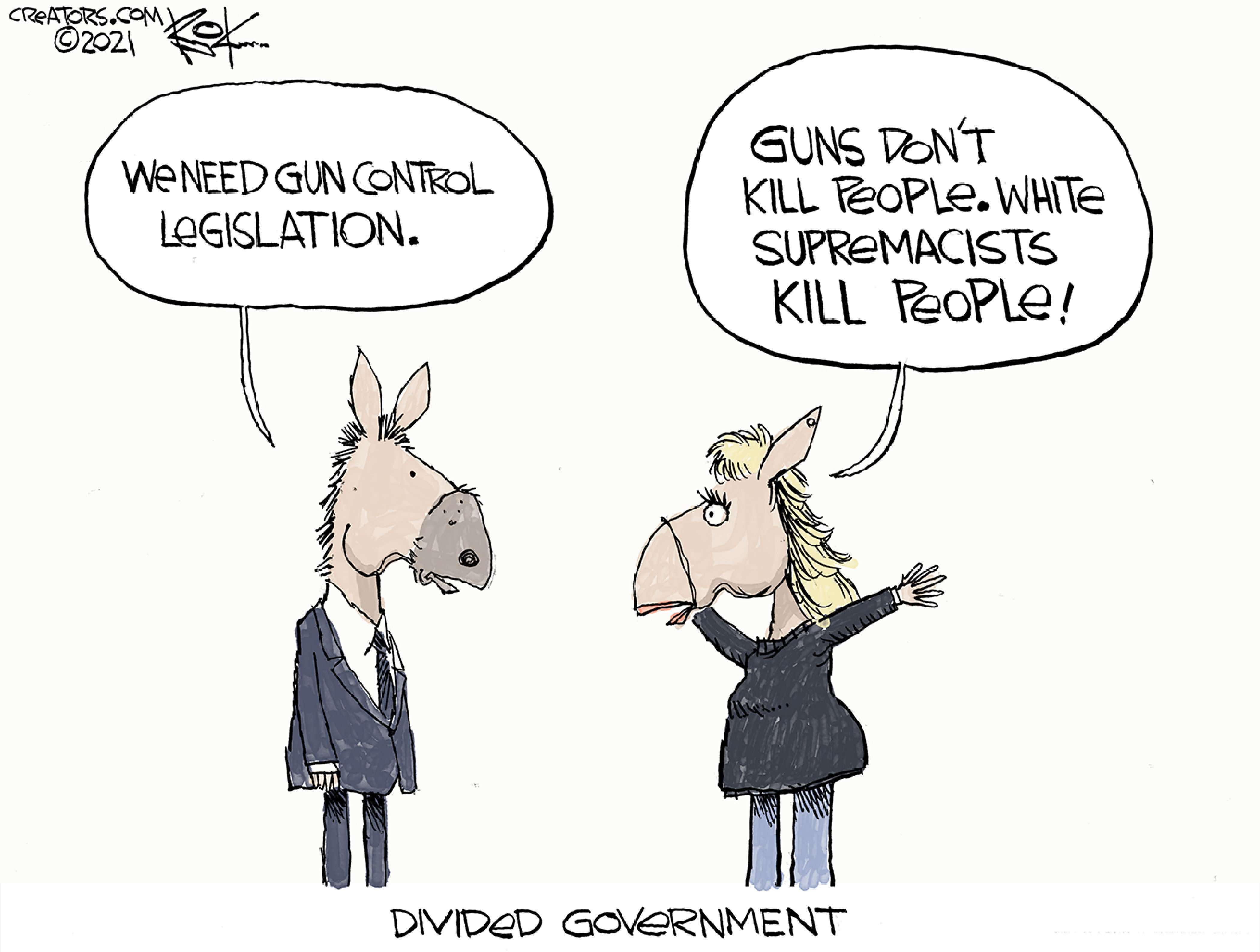 Political Cartoon U.S. gun control white supremacists