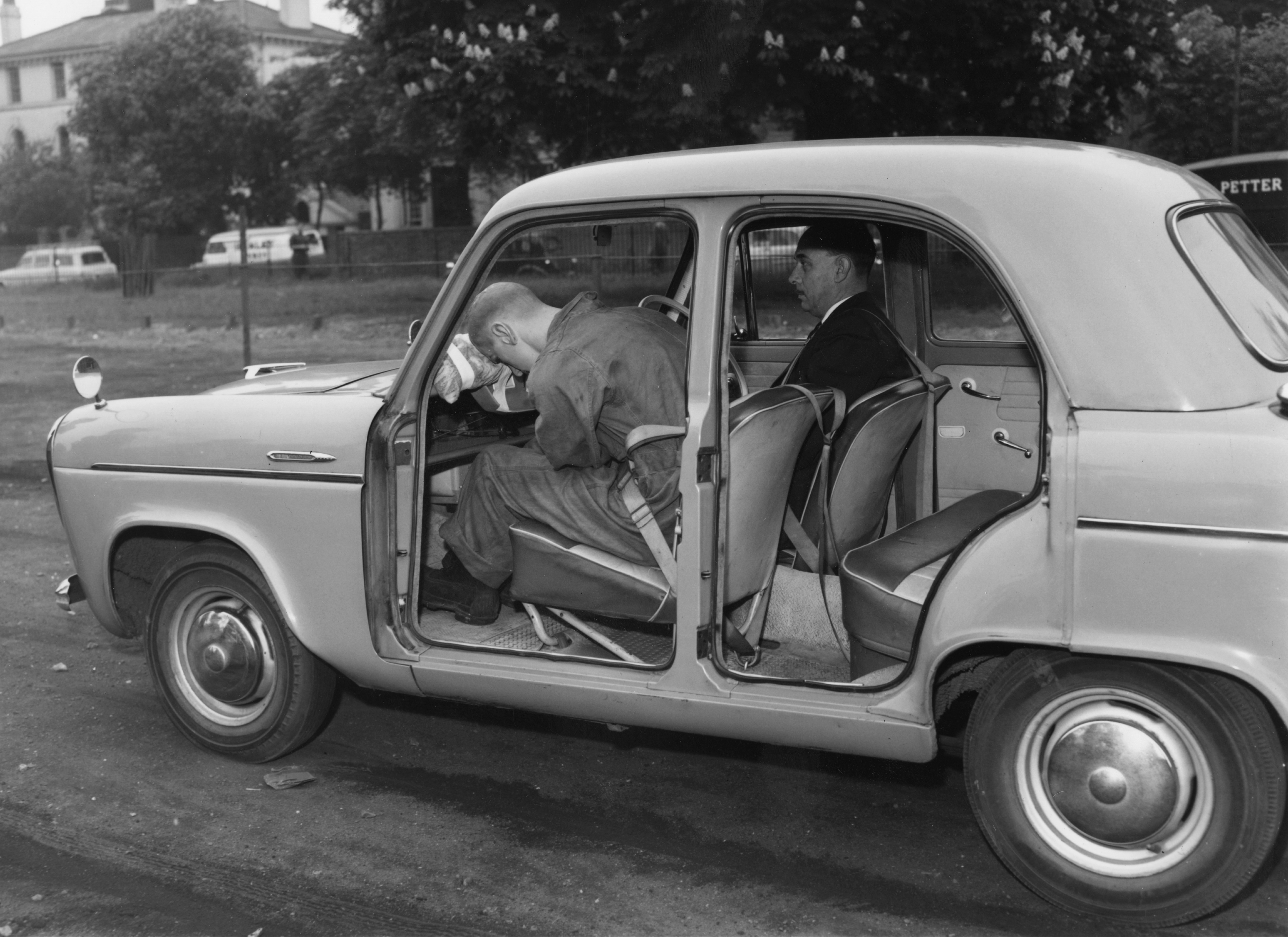 A demonstration of the efficacy of seat belts in 1960.