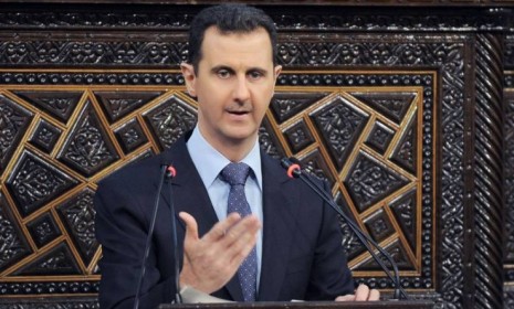In this photo released by the Syrian official news agency SANA, Syrian President Bashar al-Assad delivers a speech at the parliament in Damascus on June 3: Russia may very well be tiring of A