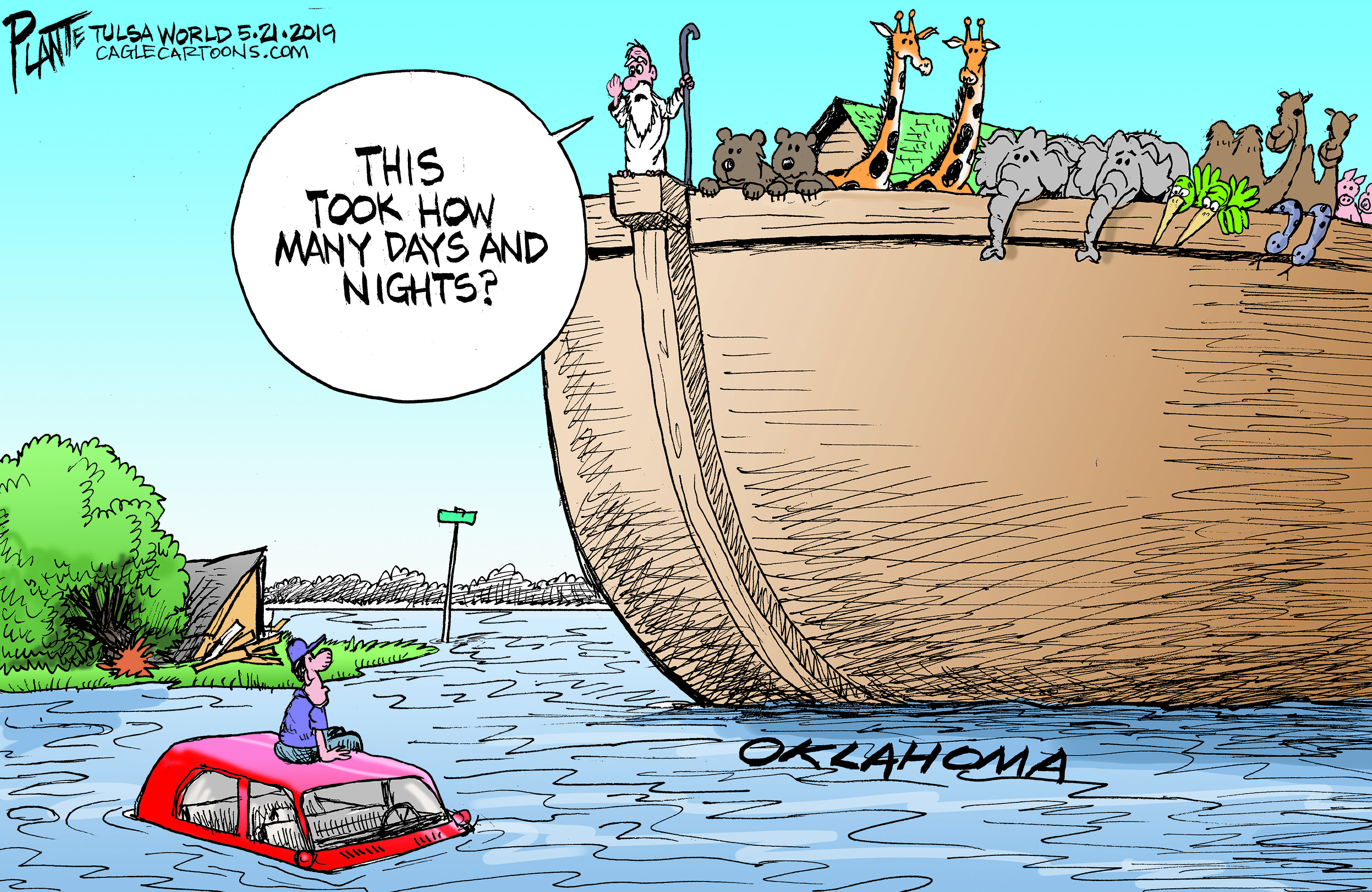 Political Cartoon . Oklahoma Flood Climate Change Noah's Ark