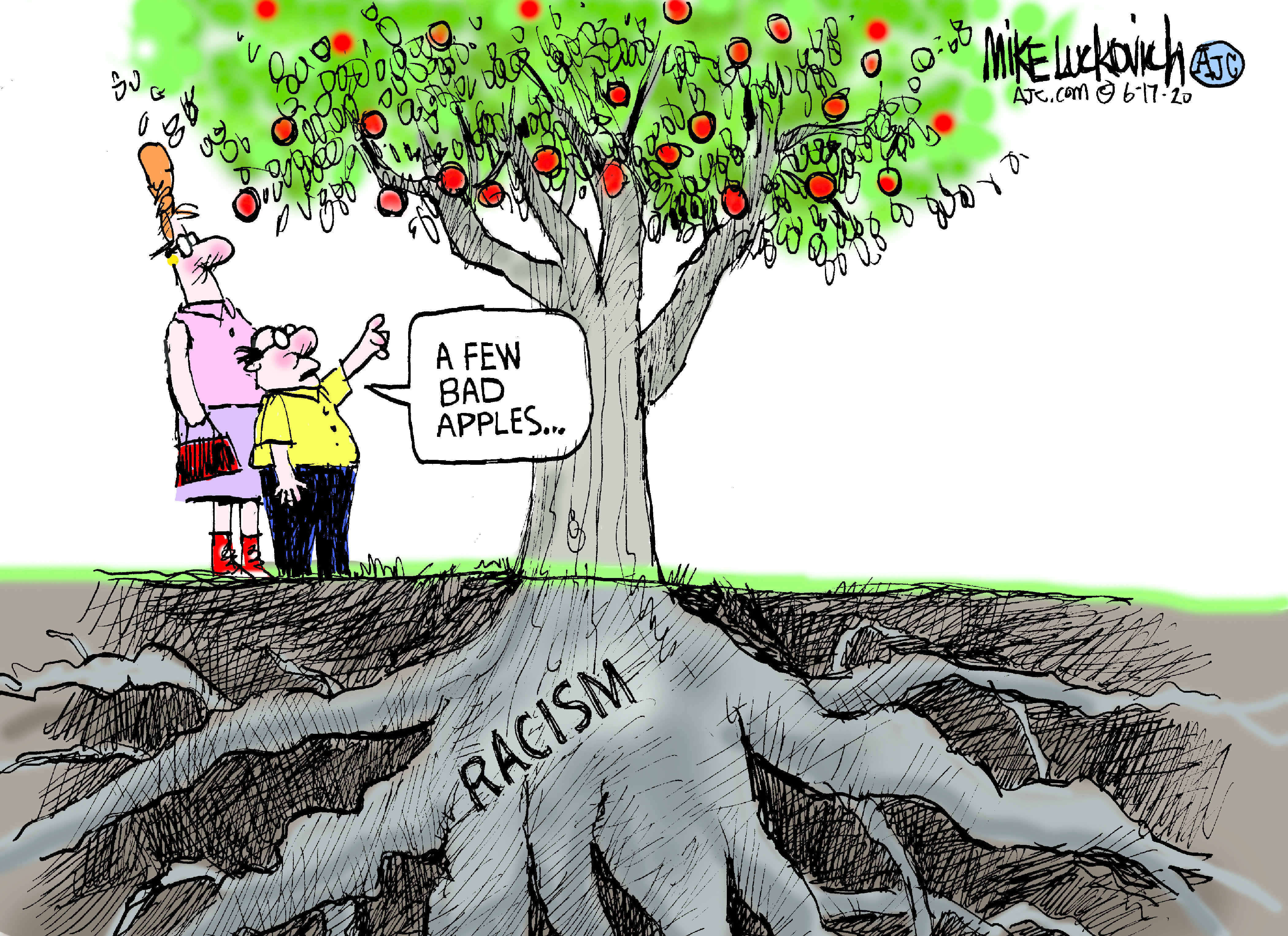 Editorial Cartoon . racism roots bad apples