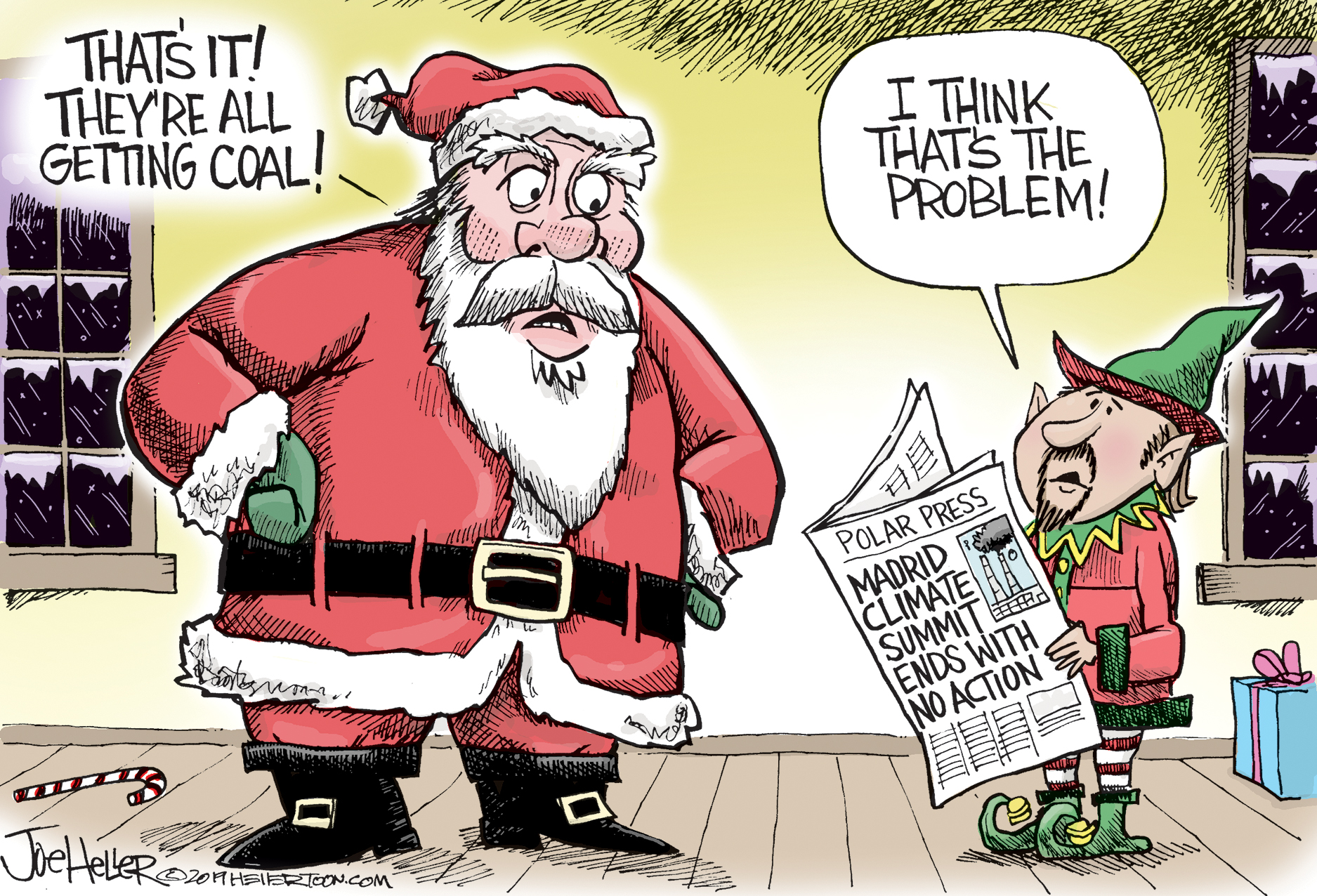 Editorial Cartoon . Santa Coal Madrid Climate Summit Failure