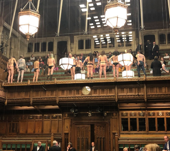Naked Brexit protesters.