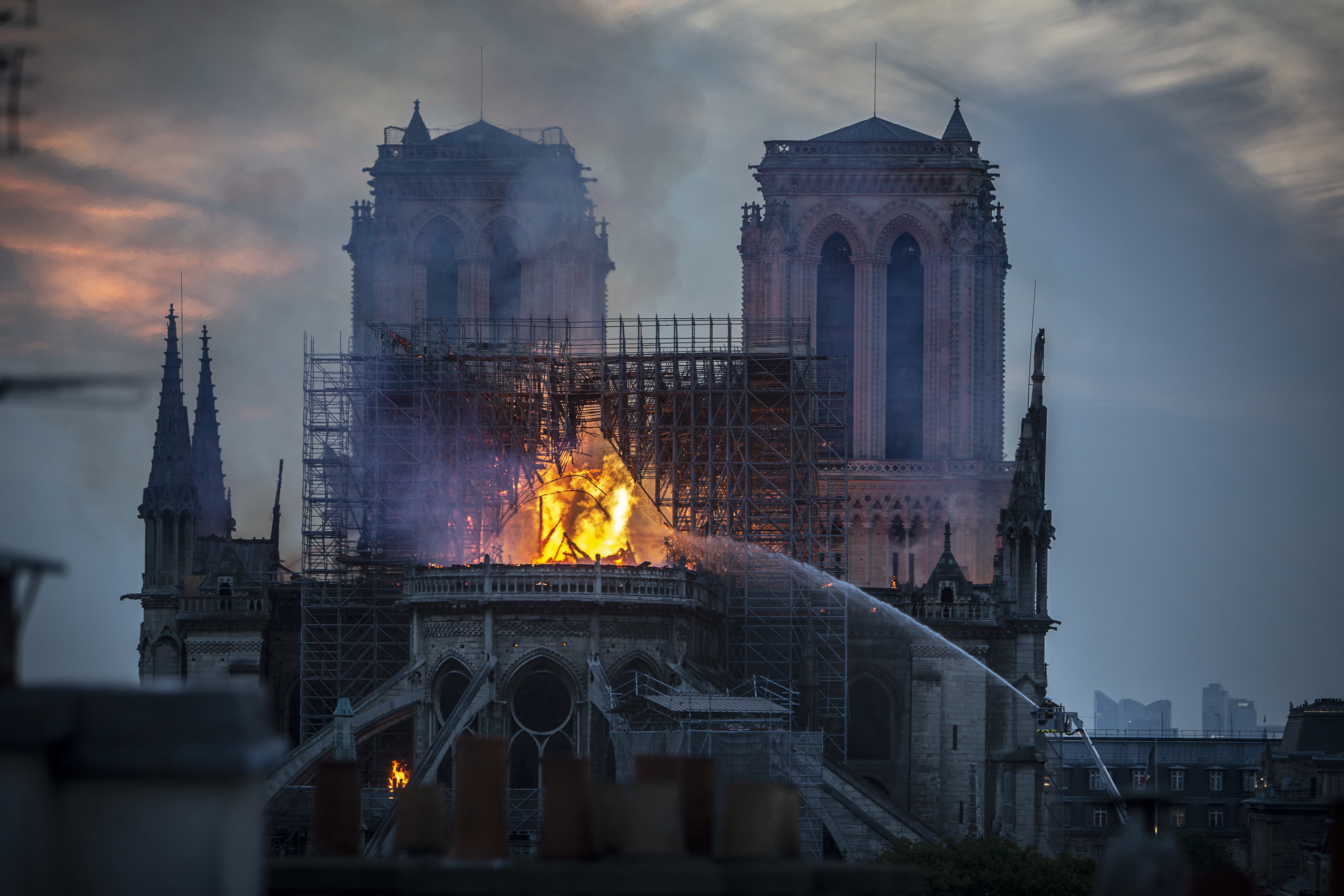 The Notre Dame Cathedral in flames