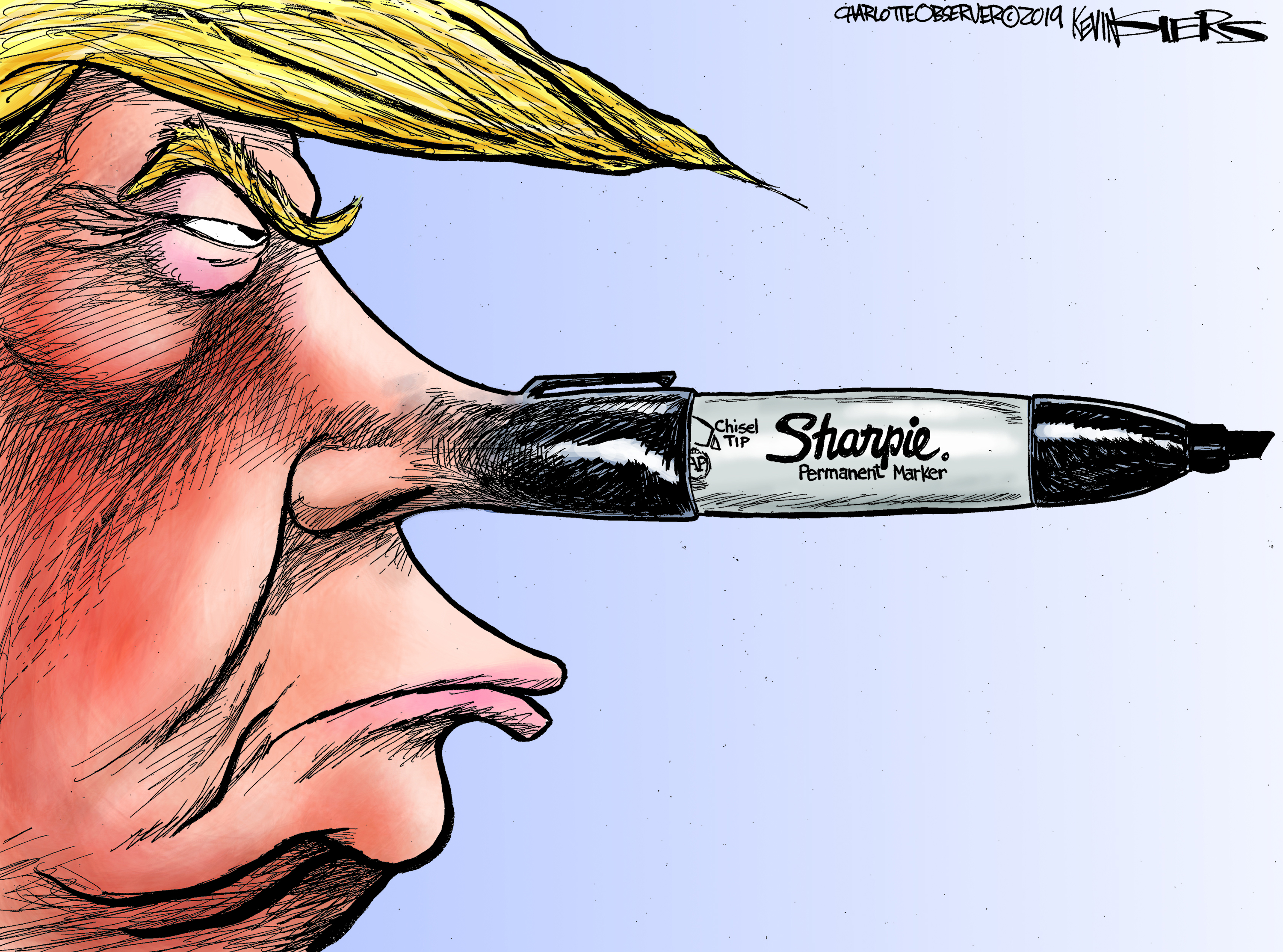 Political Cartoon U.S. Trump Sharpie Map Dorian Pinocchio