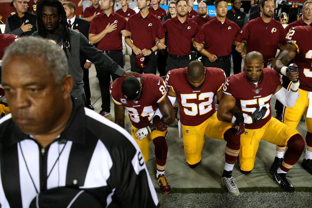 NFL players kneel during the national anthem.