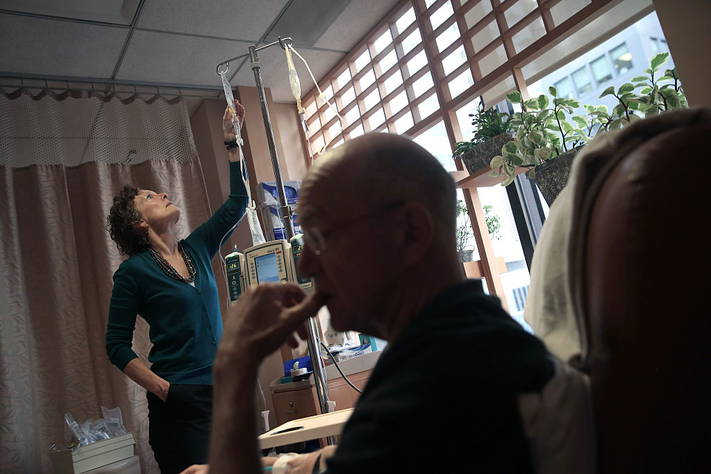 A terminal cancer patient receives Keytruda drug.