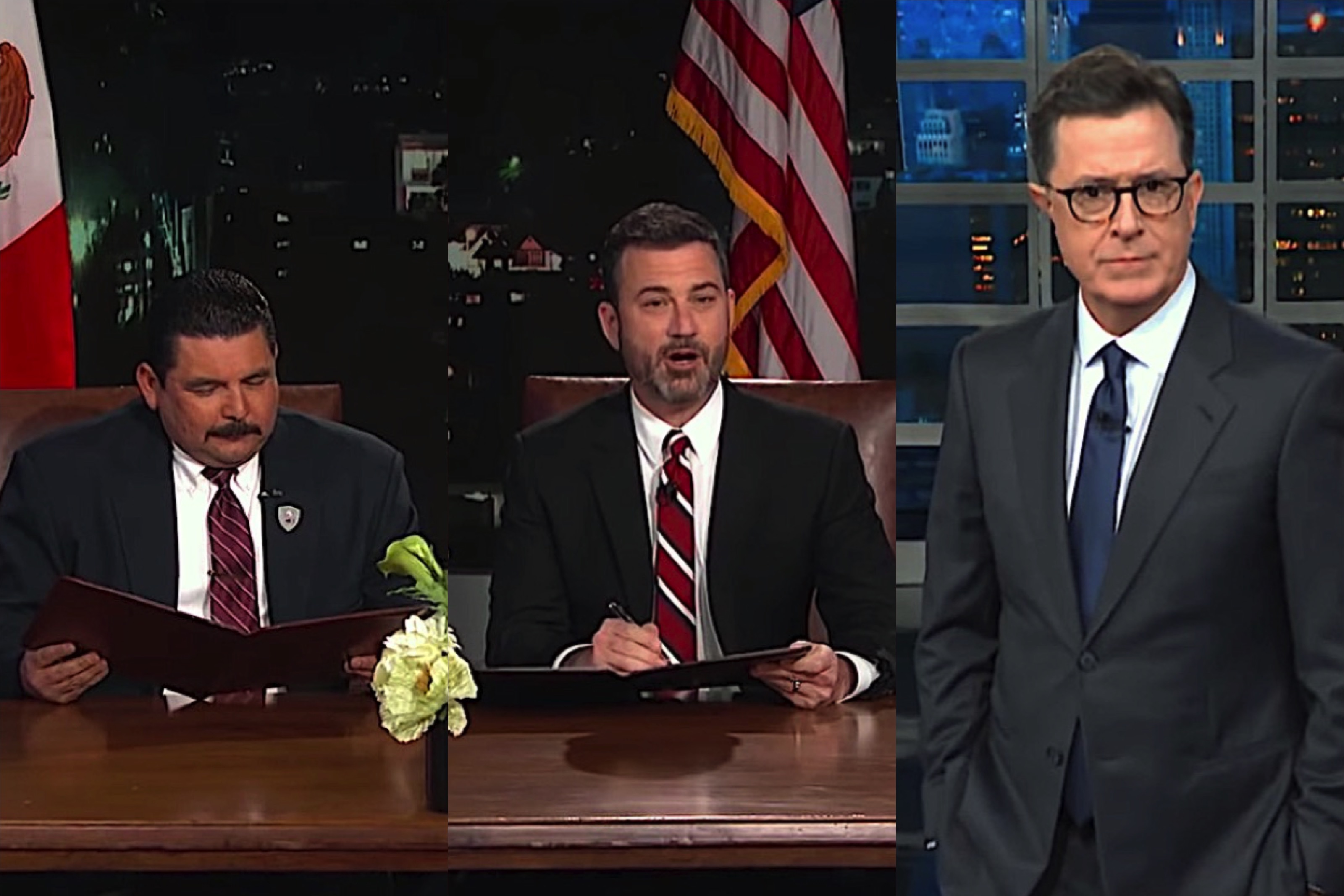 Jimmy Kimmel and Stephen Colbert are unimpressed with Trump dealmaking