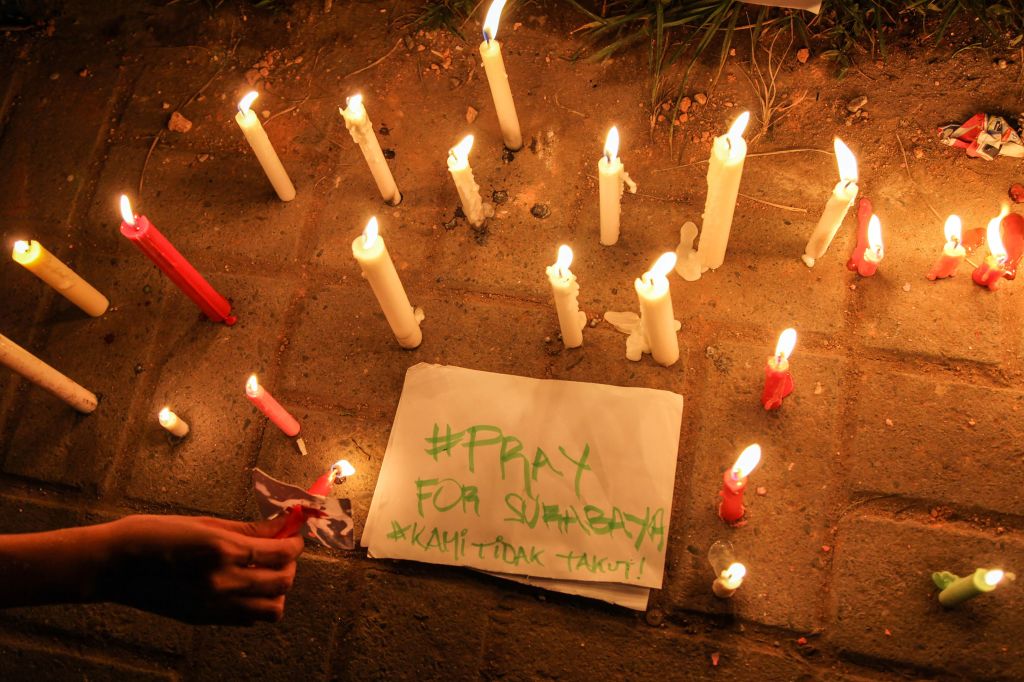 A candlelight vigil in Surabaya, Indonesia.