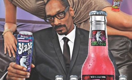Snoop Dogg promotes Pabst&#039;s new fruity malt liquor drink, Blast by Colt 45, a single can of which contains five servings of alcohol.