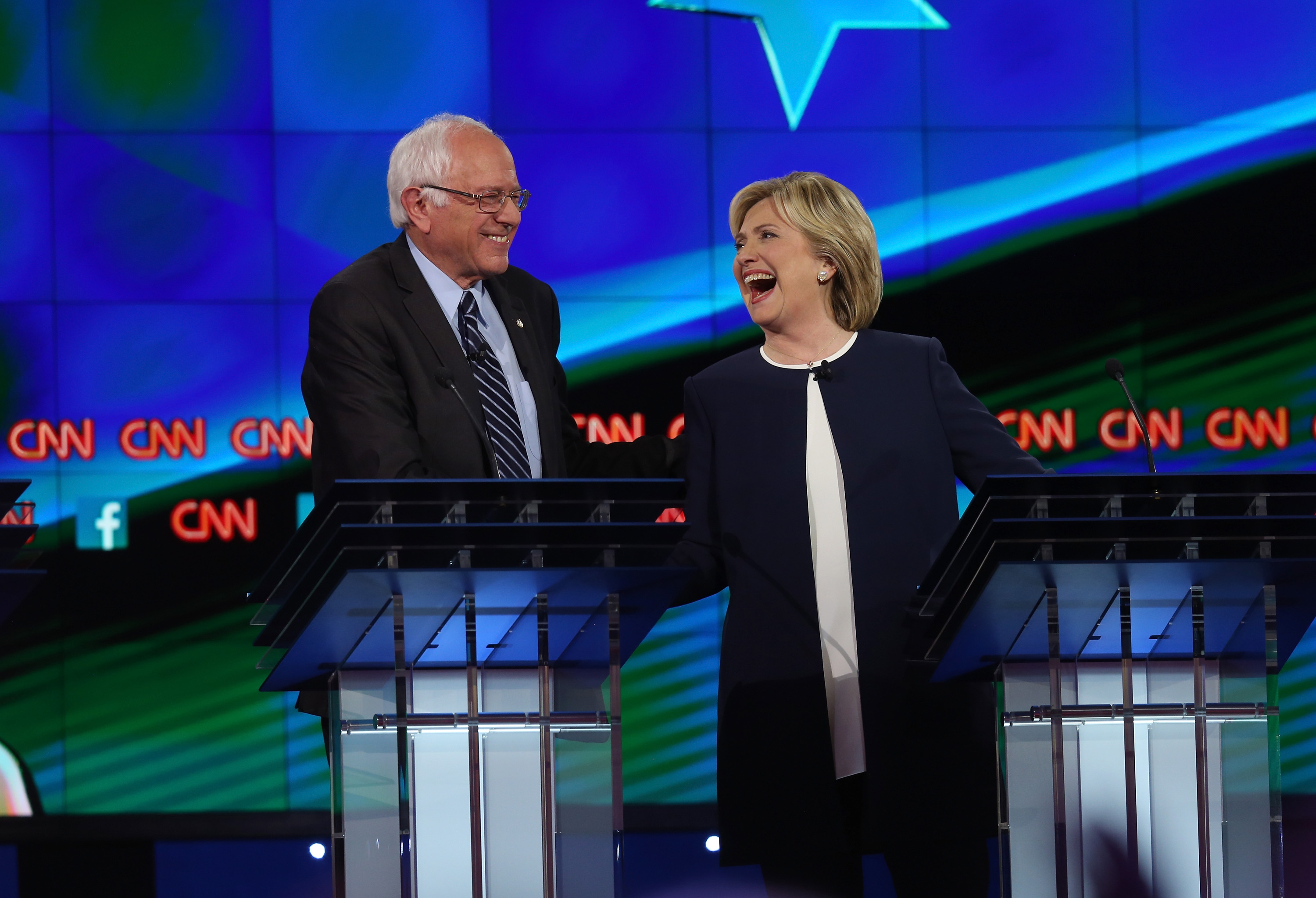 Hillary Clinton and Sen. Bernie Sanders jabbed more at their common enemies than each other