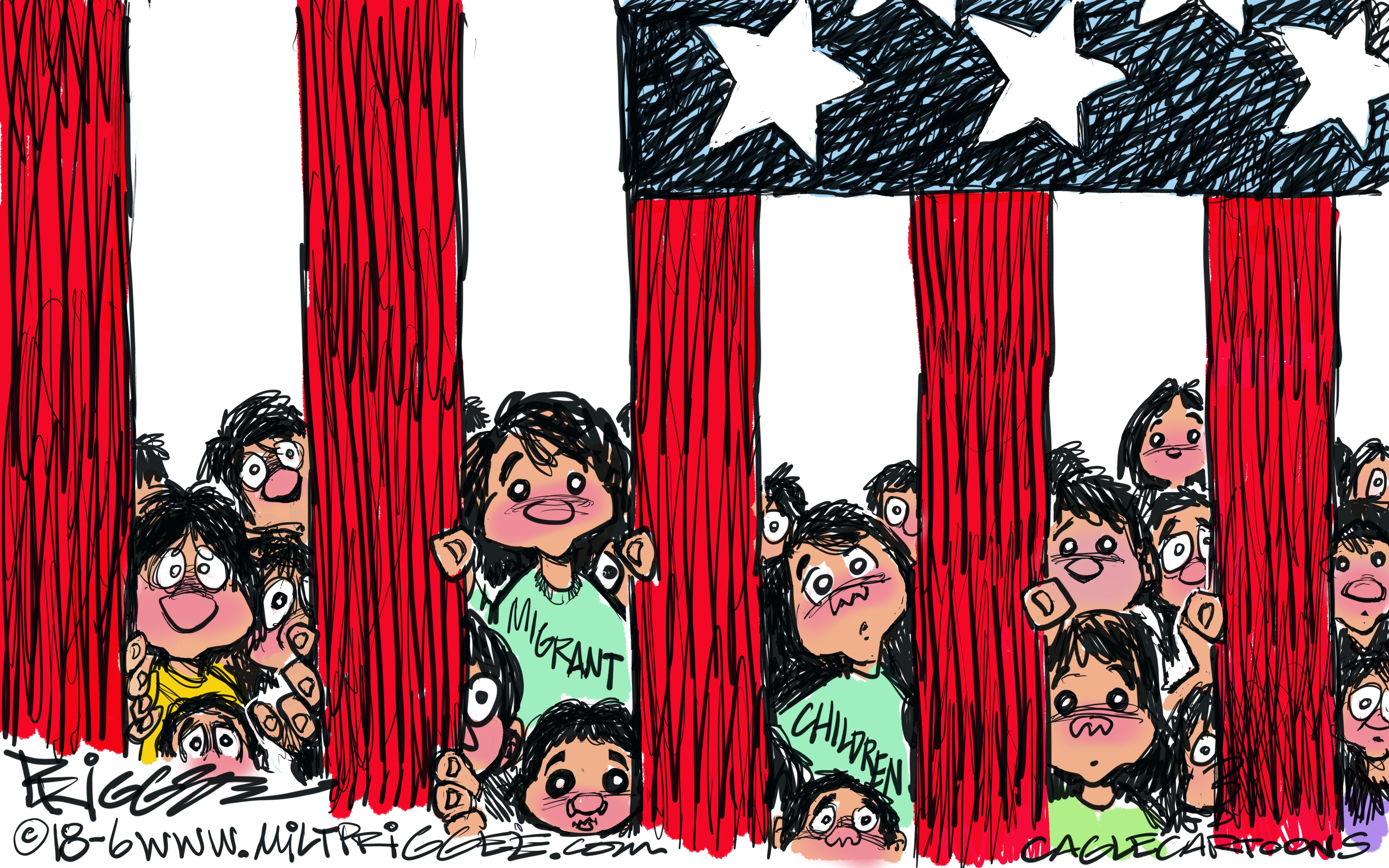 Political cartoon U.S. migrant children immigration family separation ICE