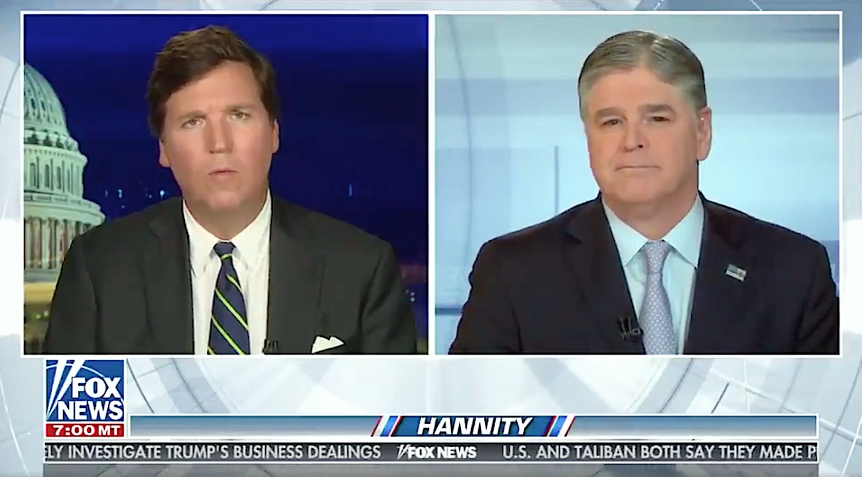 Tucker Carlson and Sean Hannity chat between shows