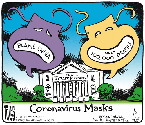 Political Cartoon U.S. Trump coronavirus masks deaths china blame