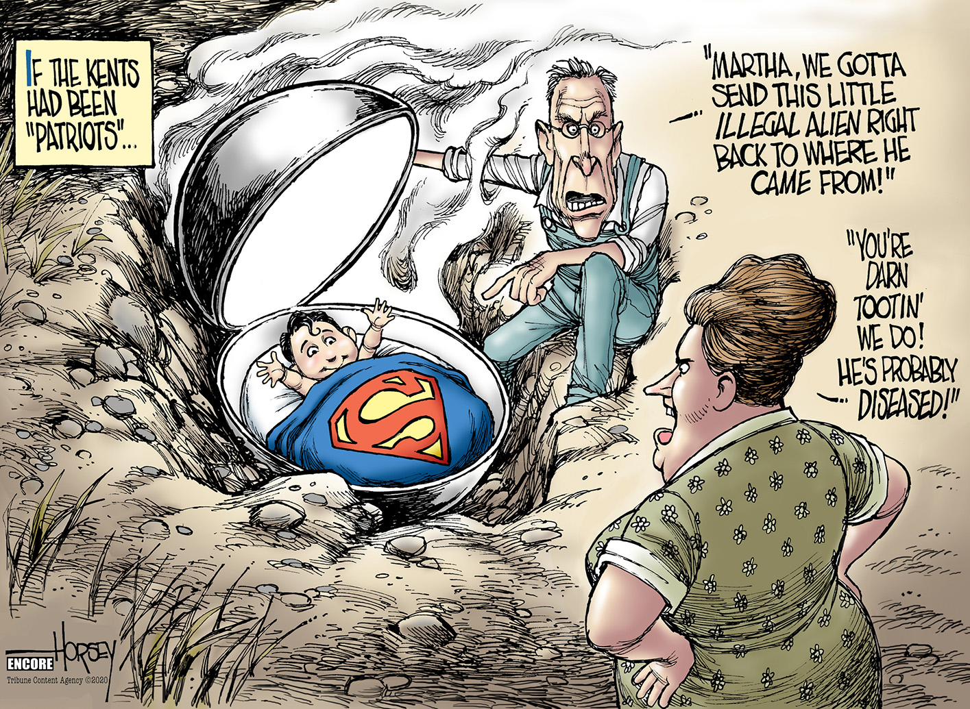 Editorial Cartoon U.S. Superman Clark Kent Illegal Alien Immigration Patriots