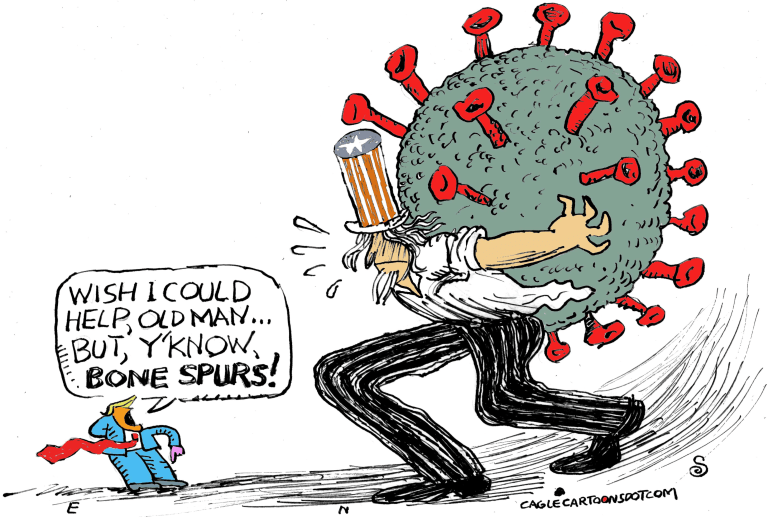 Political Cartoon U.S. Trump coronavirus bone spurs