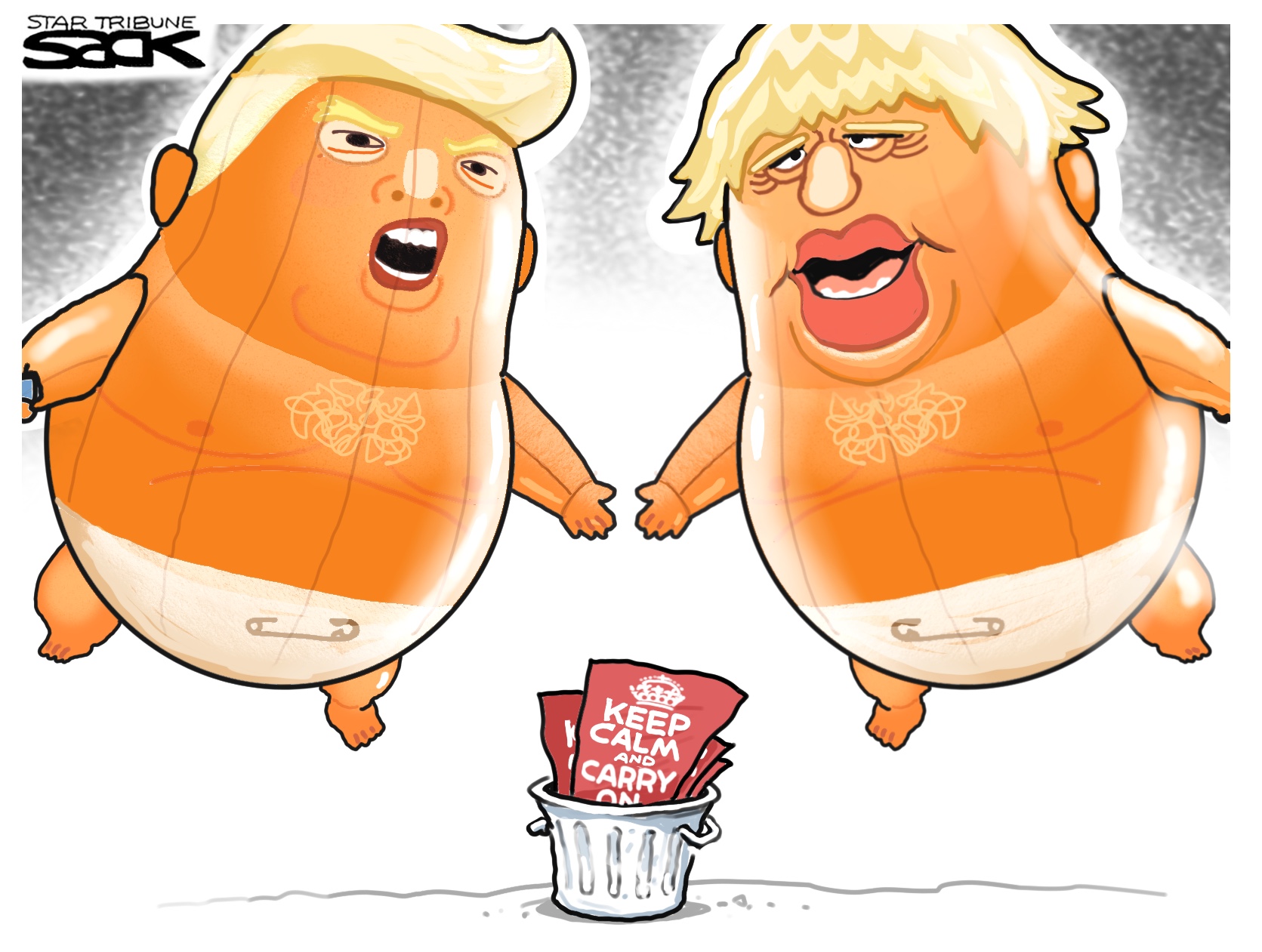 Political Cartoon Boris Johnson Trump Blimp Keep Calm