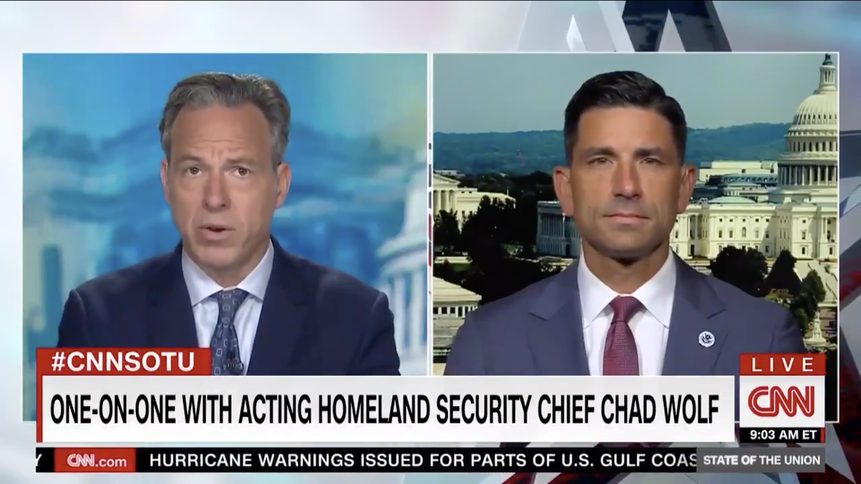 Jake Tapper and Chad Wolf.