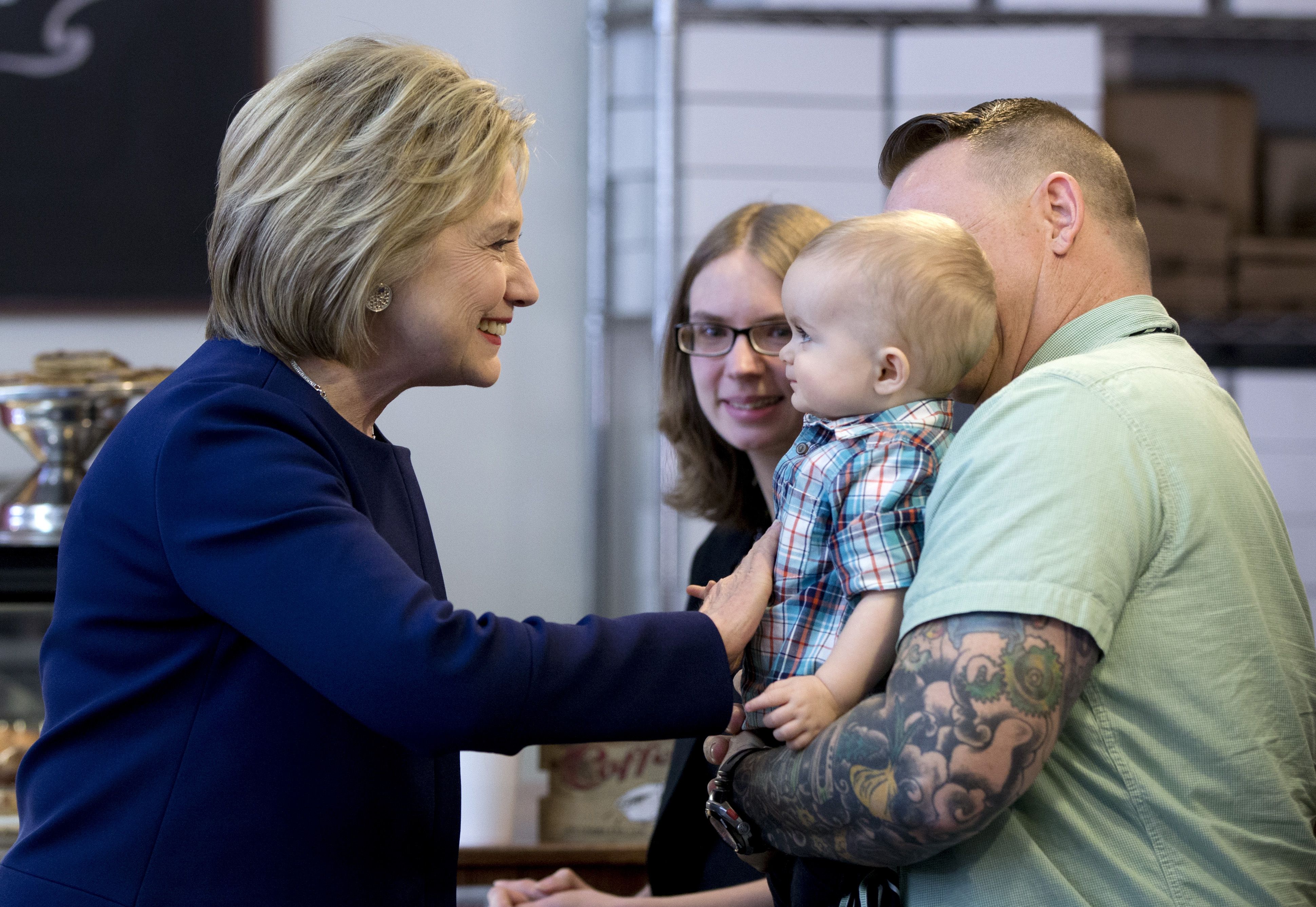Hillary Clinton greets a young supporter.