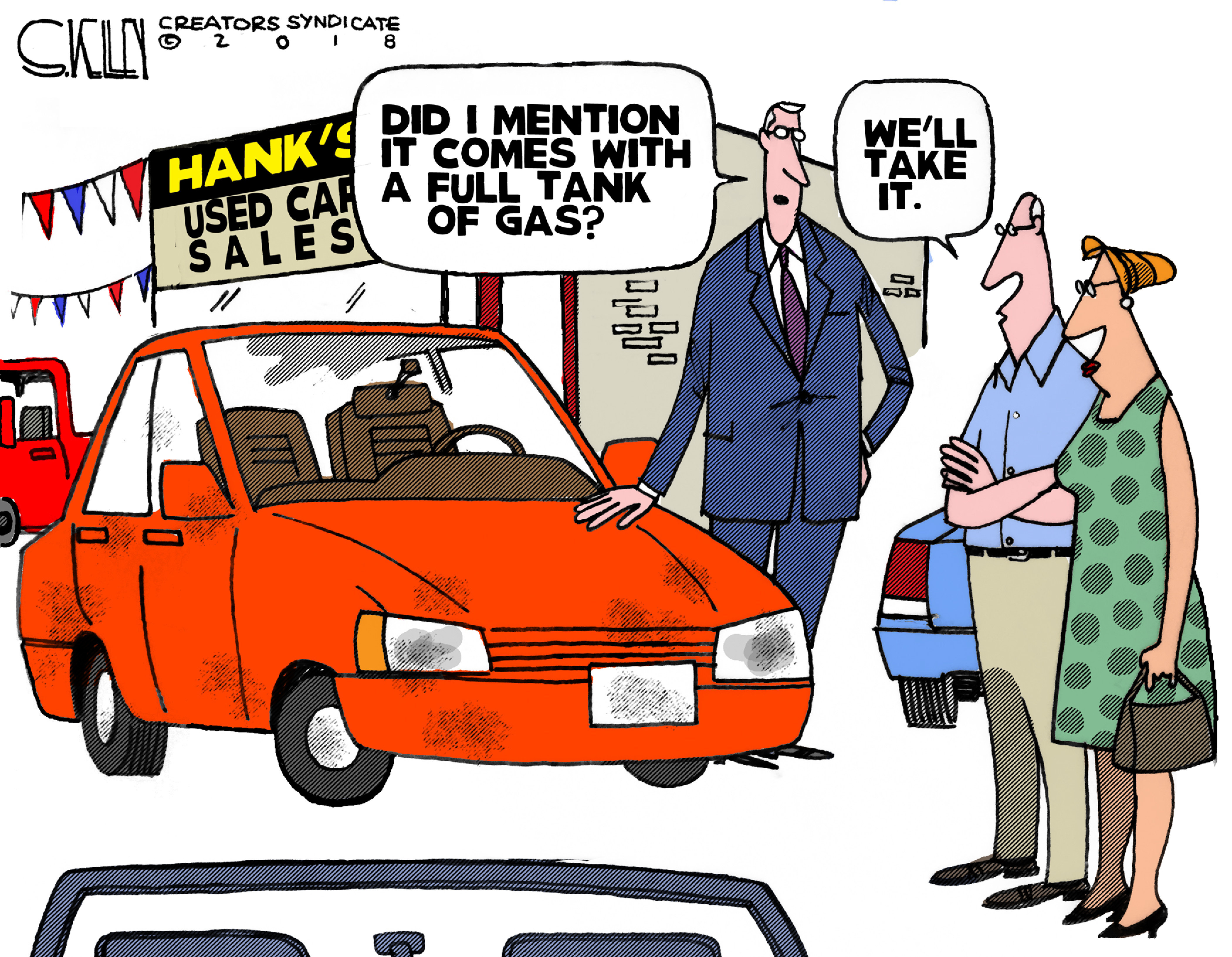 Editorial cartoon . used car sale gas