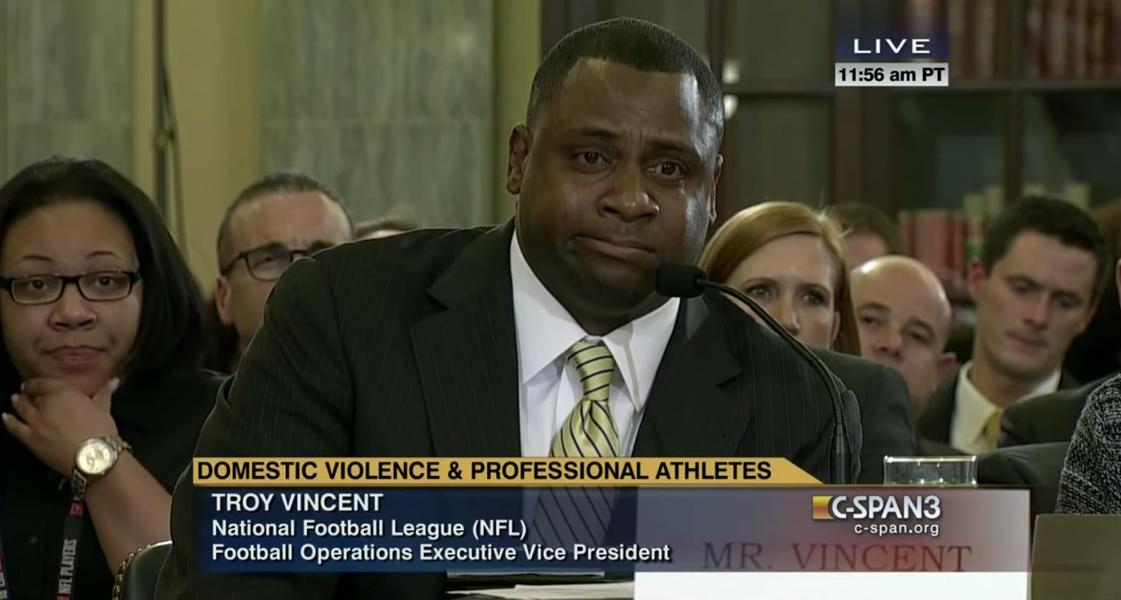 Top NFL exec breaks down during Senate domestic violence hearing