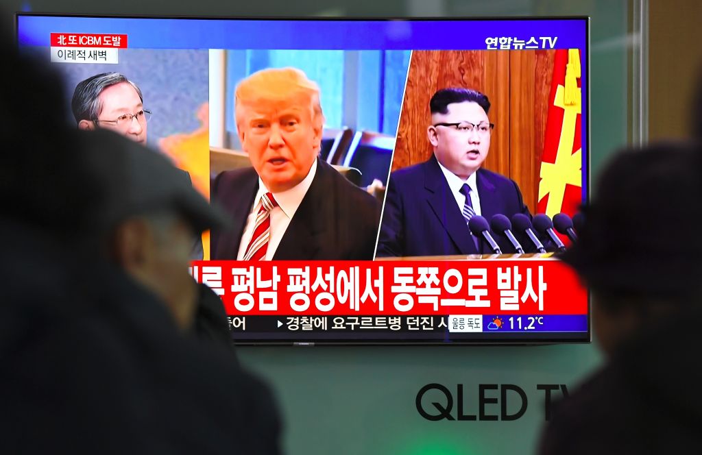 North Korean leader Kim Jong Un and President Trump on South Korean TV