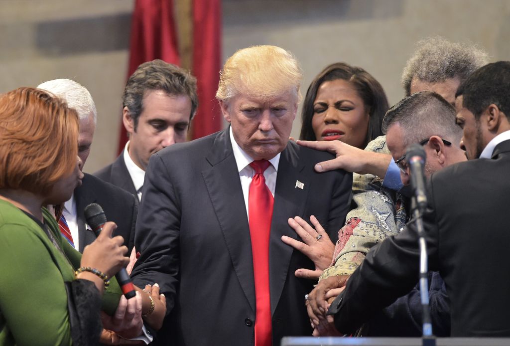 Trump is prayed over at an evangelical meeting