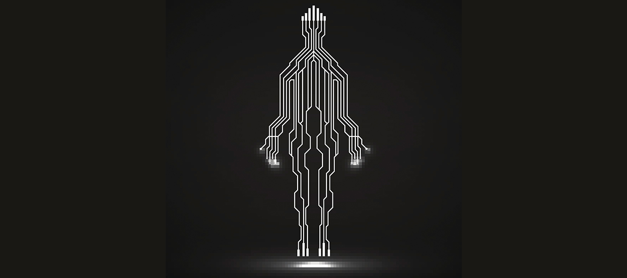 A human made of circuits.