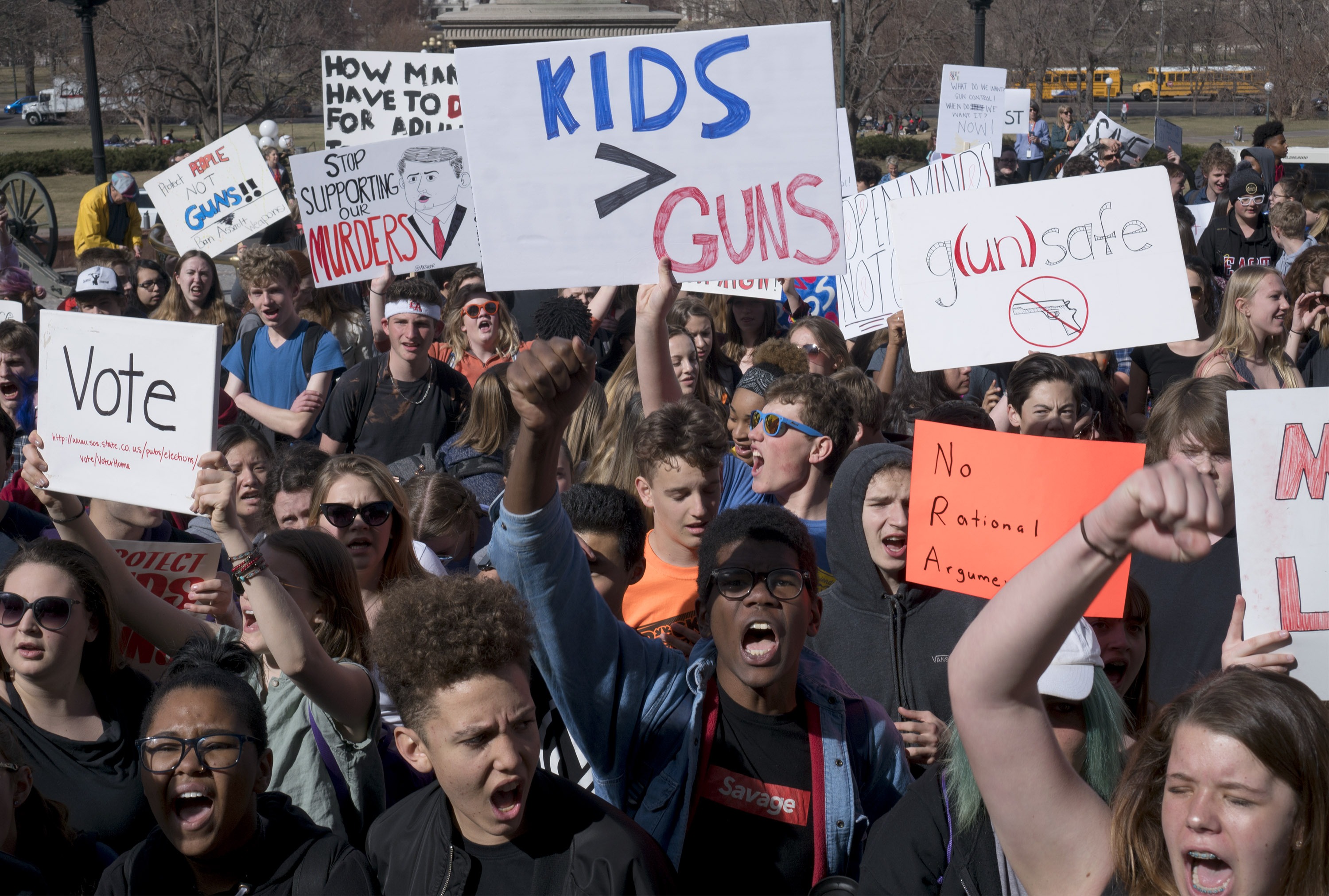Students protest gun violence by walking out of class