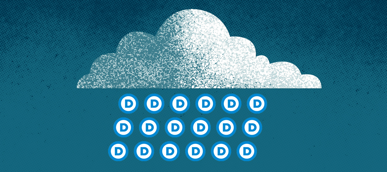 A cloud raining the Democratic symbol.