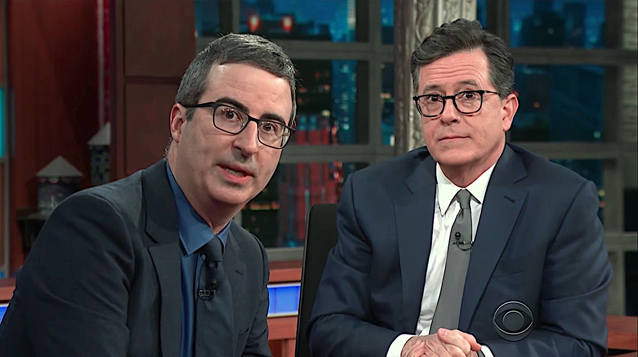 John Oliver and Stephen Colbert goof about Trump