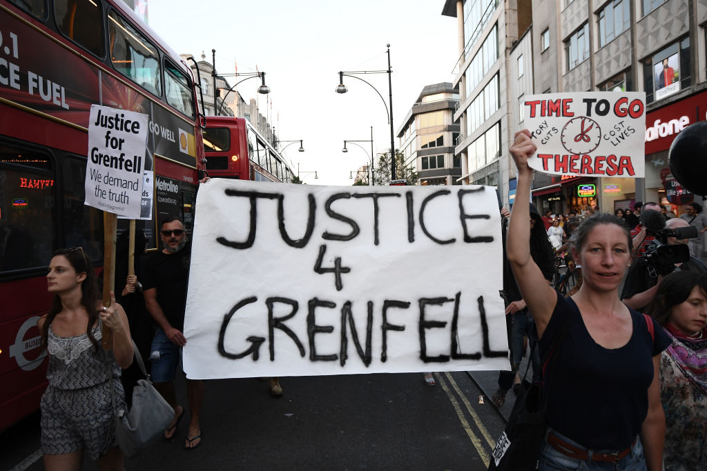 Protesters in London after the Grenfell apartment fire